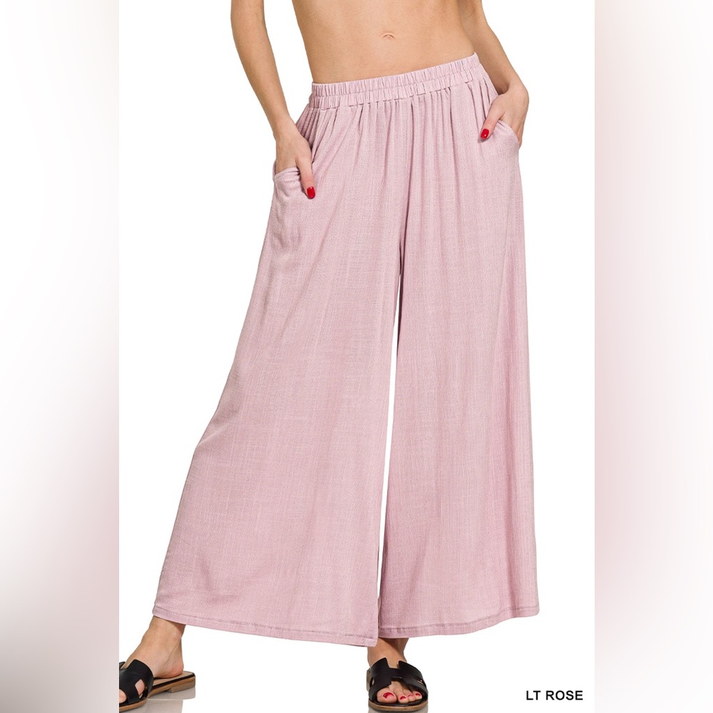 Zenana Outfitters Wide Leg Pants in Light Rose Pink